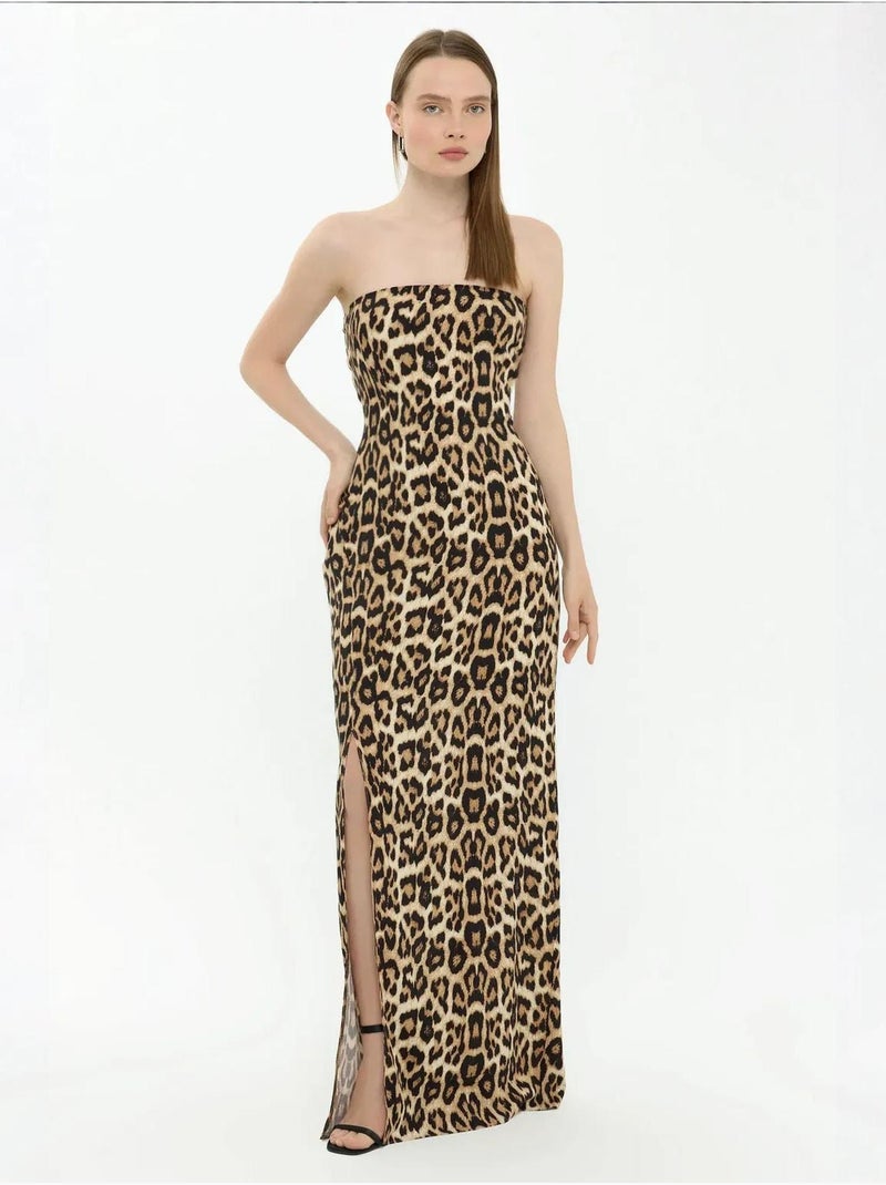 Vestido largo sin tirantes con estampado animal hiccup Multicolor - Kiabi