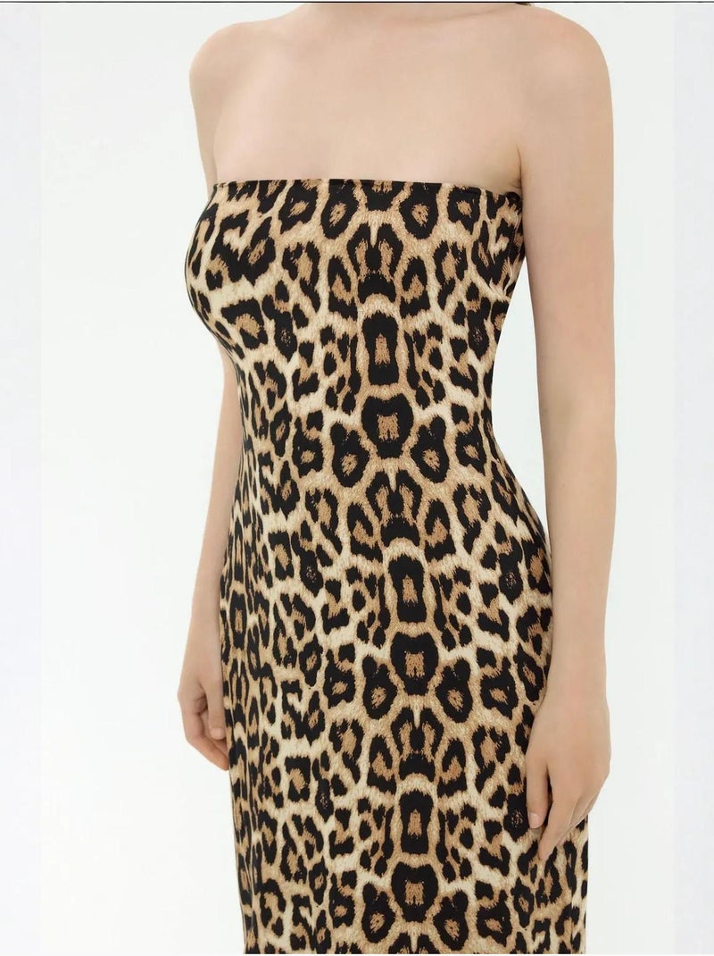 Vestido largo sin tirantes con estampado animal hiccup Multicolor - Kiabi