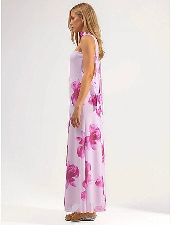 Vestido largo sin tirantes con estampado floral