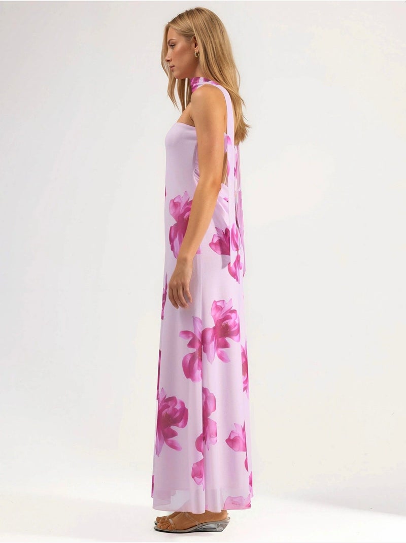 Vestido largo sin tirantes con estampado floral Lavanda - Kiabi