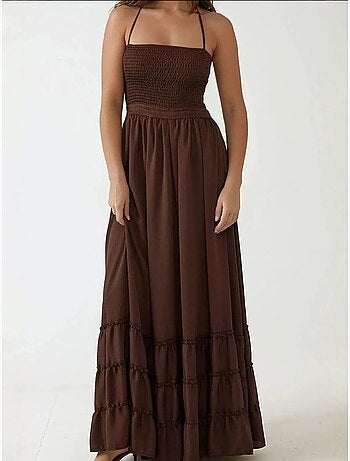 Vestido largo texturizado con cuello cuadrado hiccup