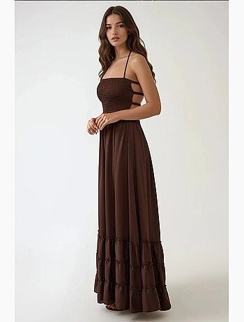 Vestido largo texturizado con cuello cuadrado hiccup