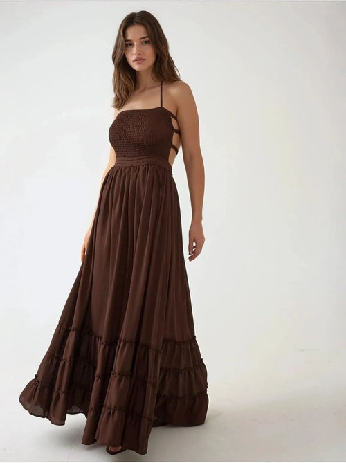 Vestido largo texturizado con cuello cuadrado hiccup - Kiabi