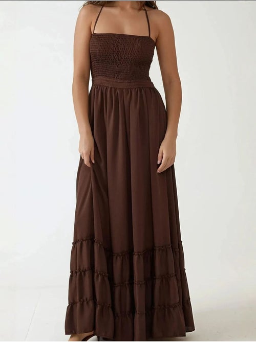 Vestido largo texturizado con cuello cuadrado hiccup - Kiabi