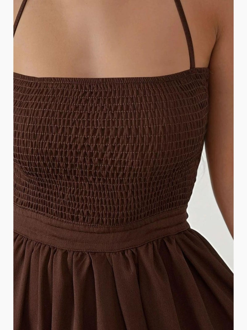 Vestido largo texturizado con cuello cuadrado hiccup Marrón oscuro - Kiabi