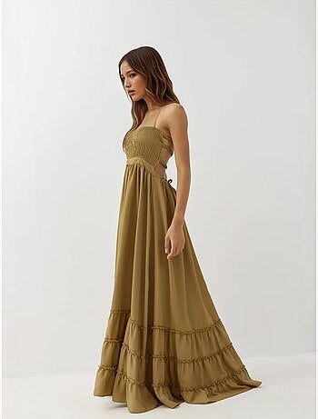 Vestido largo texturizado con cuello cuadrado hiccup