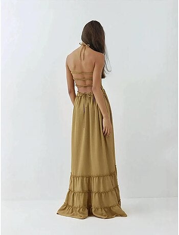 Vestido largo texturizado con cuello cuadrado hiccup