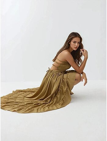 Vestido largo texturizado con cuello cuadrado hiccup