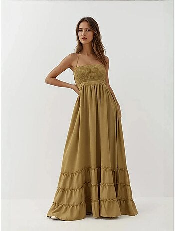 Vestido largo texturizado con cuello cuadrado hiccup