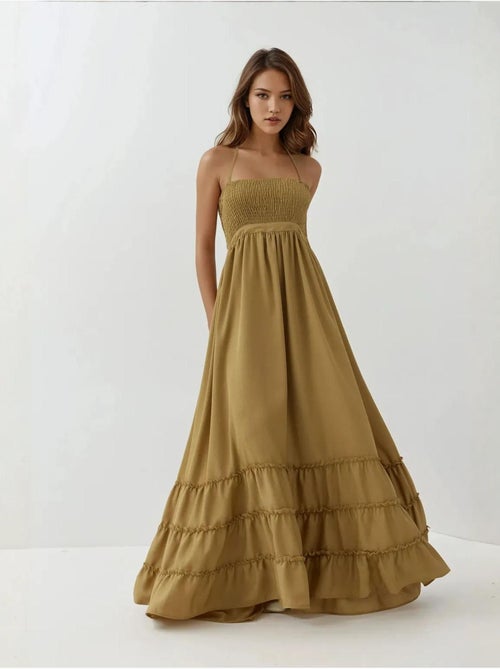 Vestido largo texturizado con cuello cuadrado hiccup - Kiabi Vestido largo texturizado con cuello cuadrado hiccup - Kiabi