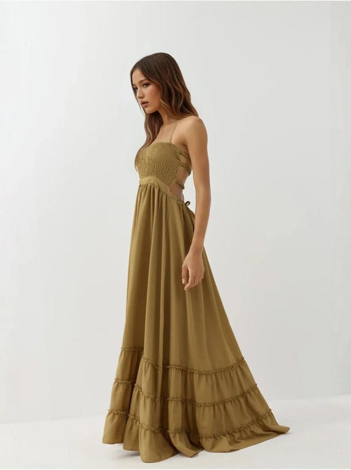 Vestido largo texturizado con cuello cuadrado hiccup - Kiabi Vestido largo texturizado con cuello cuadrado hiccup - Kiabi