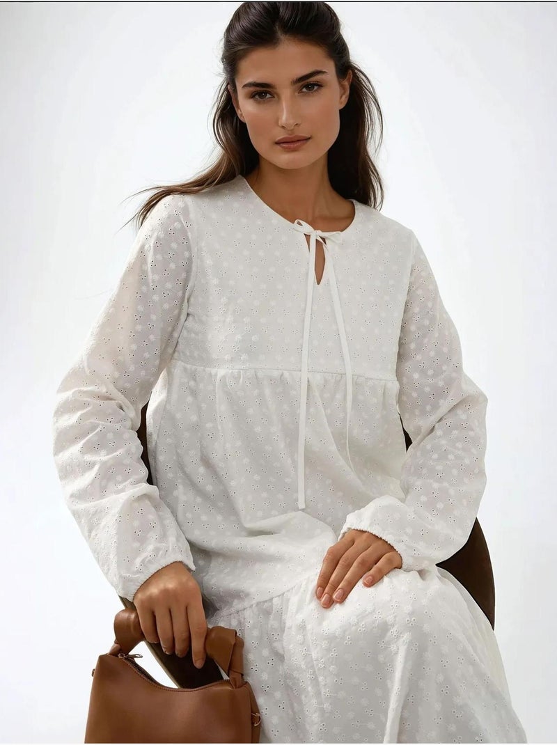 Vestido largo texturizado con cuello redondo hiccup Blanco - Kiabi