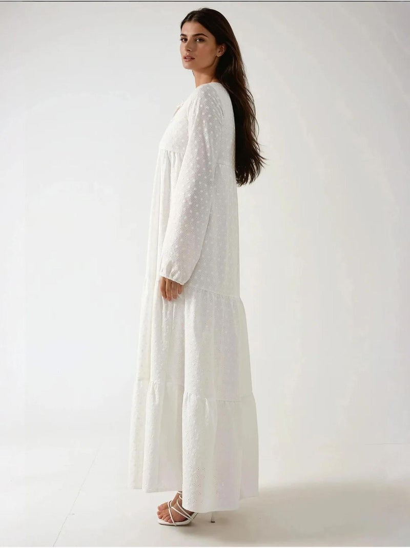 Vestido largo texturizado con cuello redondo hiccup Blanco - Kiabi