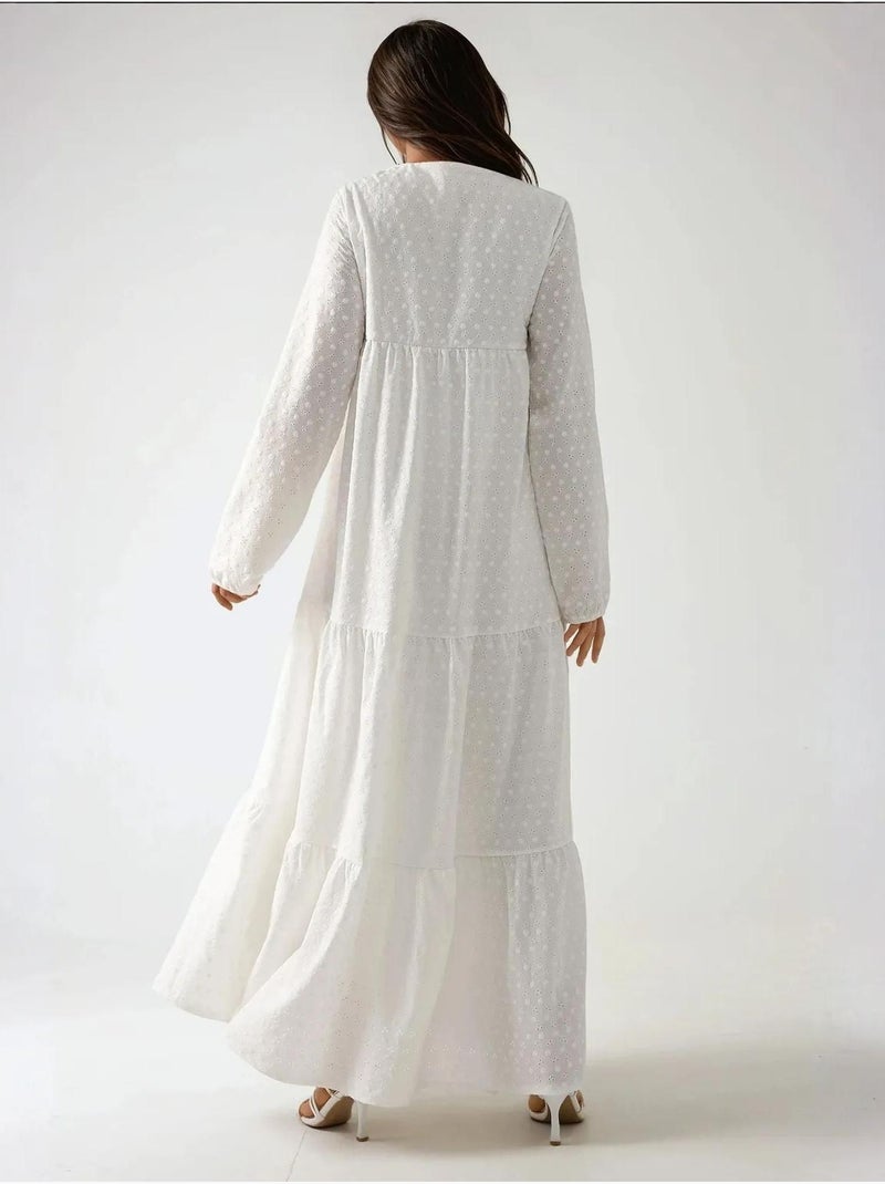 Vestido largo texturizado con cuello redondo hiccup Blanco - Kiabi
