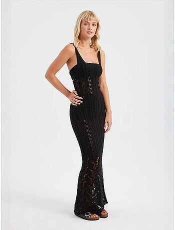 Vestido largo texturizado de crochet con escote pronunciado hiccup