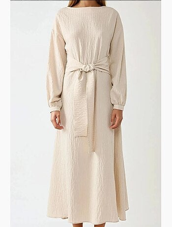 Vestido largo texturizado de cuello redondo hiccup