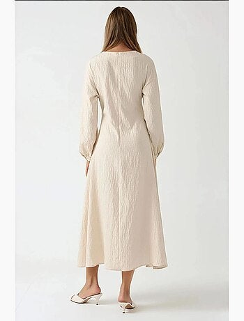 Vestido largo texturizado de cuello redondo hiccup
