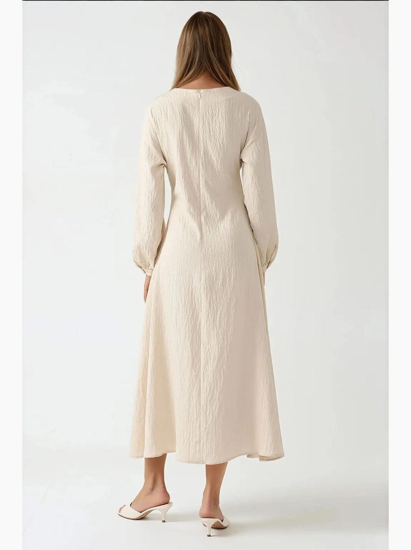 Vestido largo texturizado de cuello redondo hiccup Beige - Kiabi