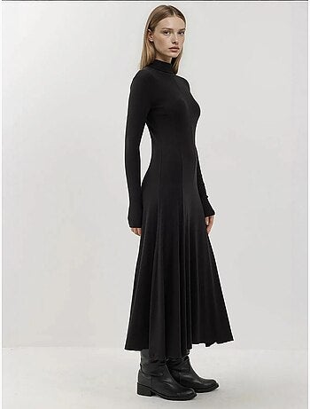 Vestido largo texturizado de medio cuello alto hiccup