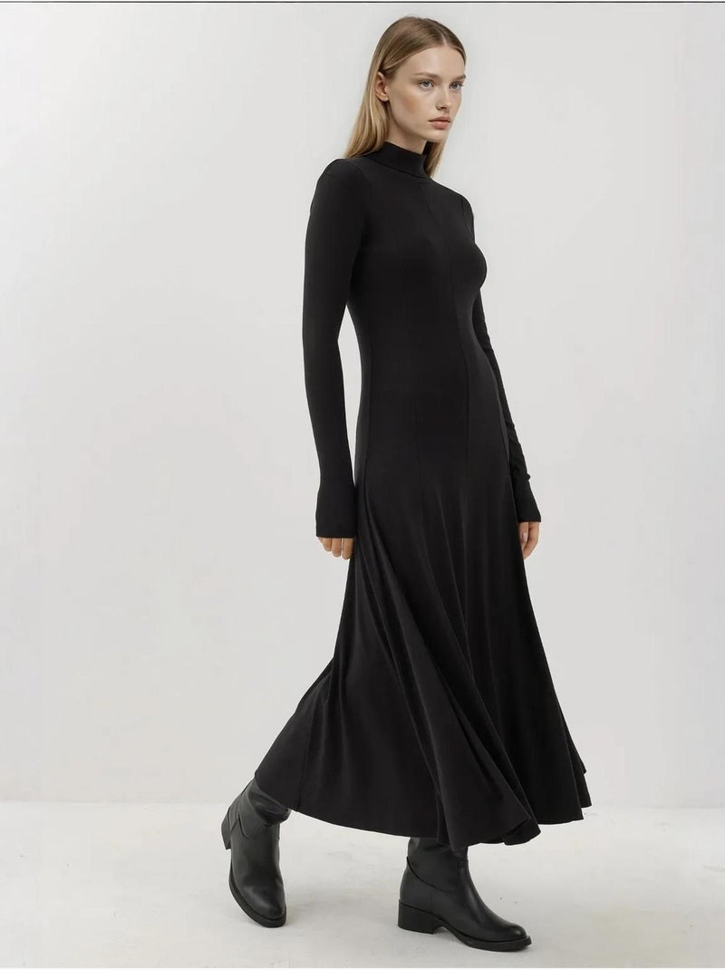 Vestido largo texturizado de medio cuello alto hiccup Negro - Kiabi