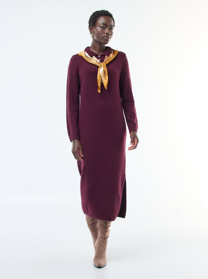 Vestido largo tipo jersey con cuello polo original Rojo - Kiabi