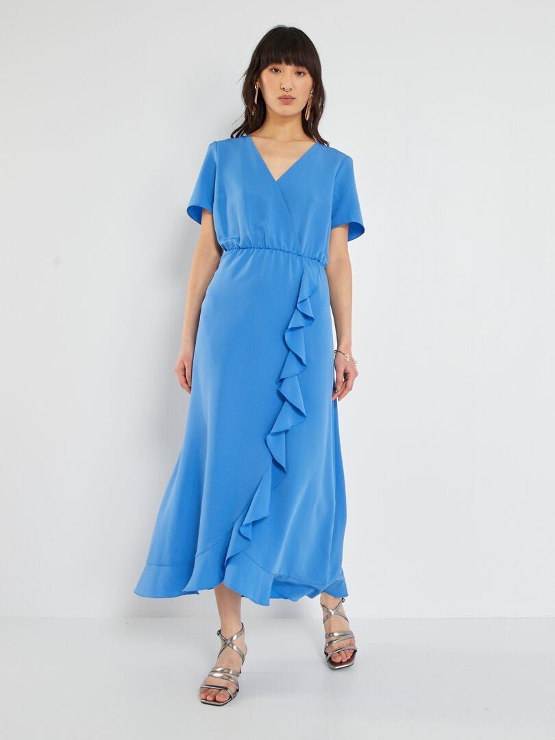 Vestido largo vaporoso azul zafiro - Kiabi
