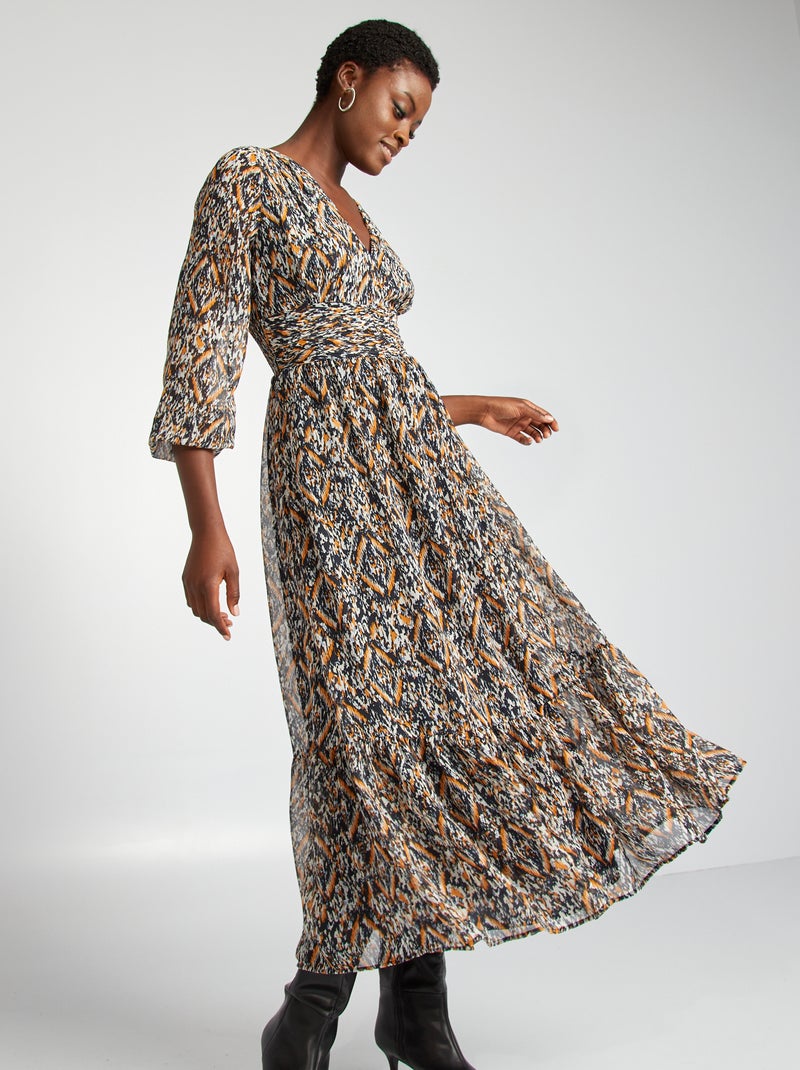 Vestido largo vaporoso estampado BEIGE - Kiabi