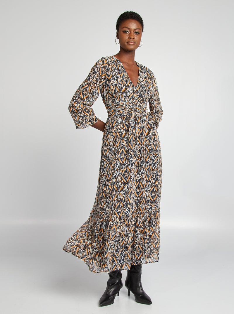 Vestido largo vaporoso estampado BEIGE - Kiabi