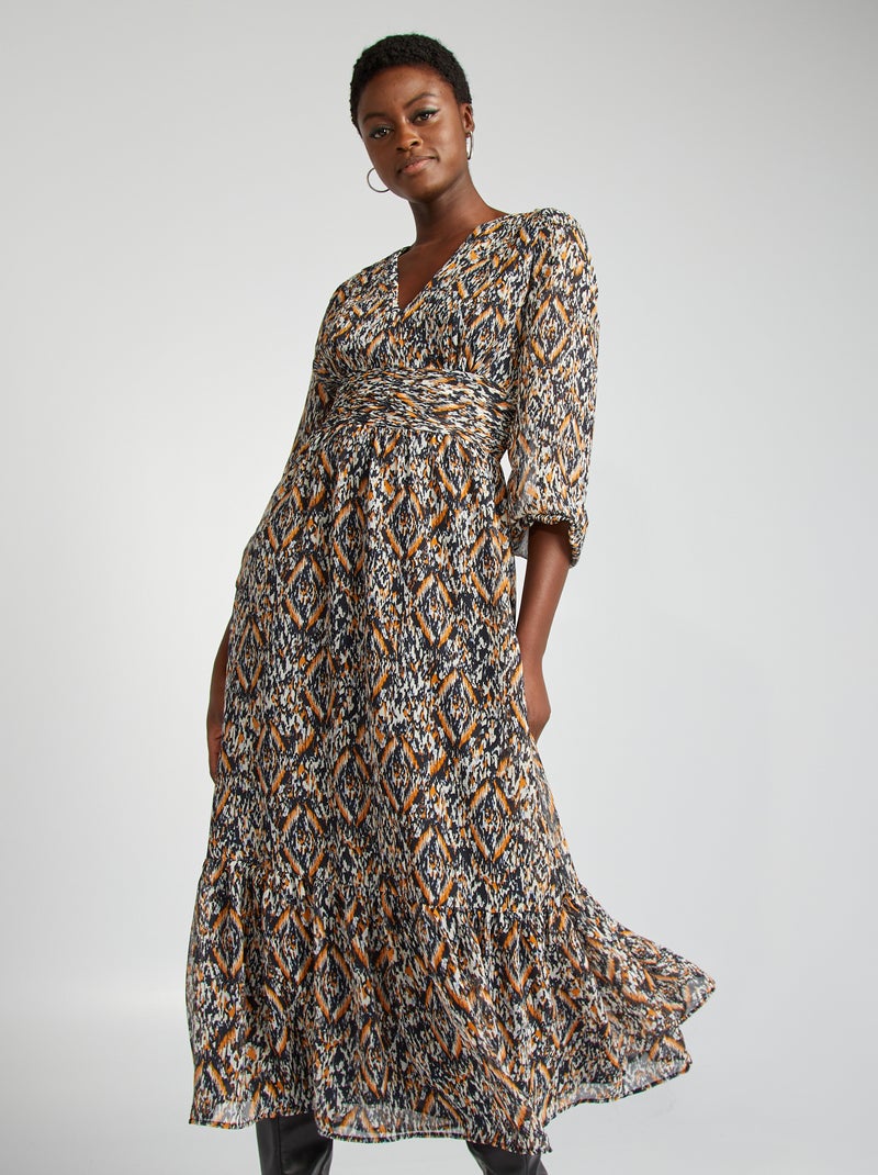 Vestido largo vaporoso estampado BEIGE - Kiabi