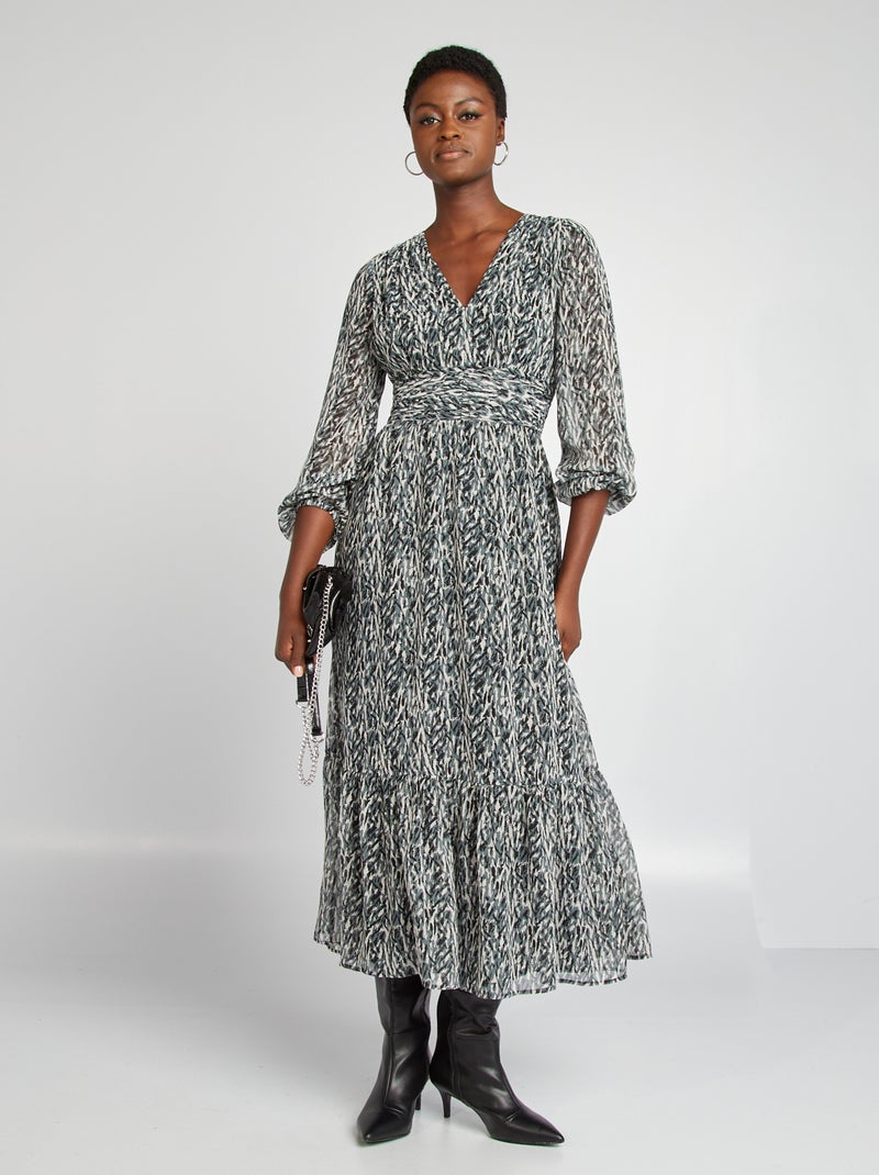 Vestido largo vaporoso estampado NEGRO - Kiabi