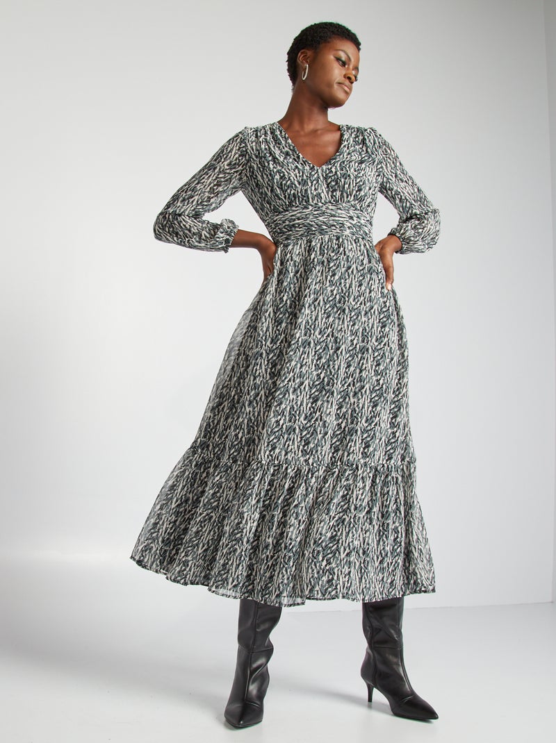 Vestido largo vaporoso estampado NEGRO - Kiabi