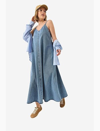 Vestido largo vaquero con tirantes finos lucci