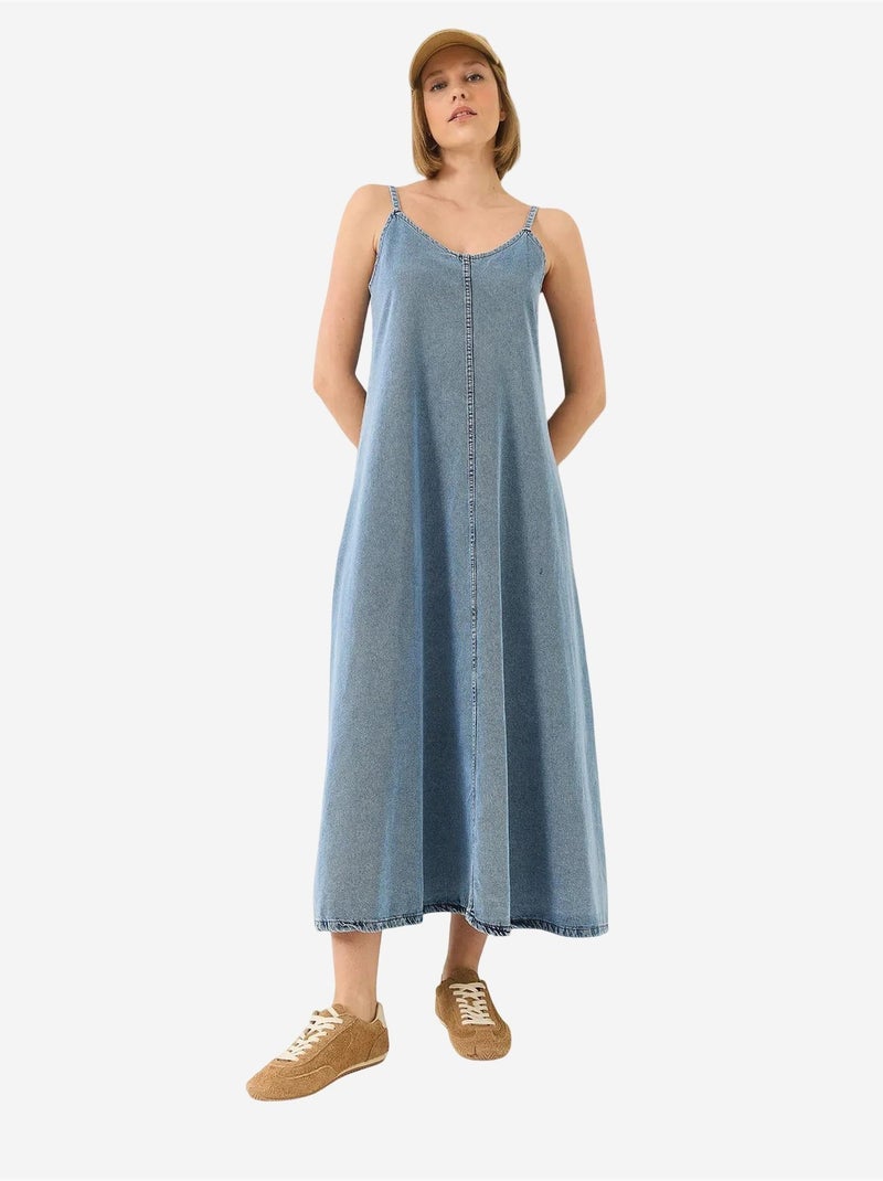 Vestido largo vaquero con tirantes finos lucci Azul claro - Kiabi