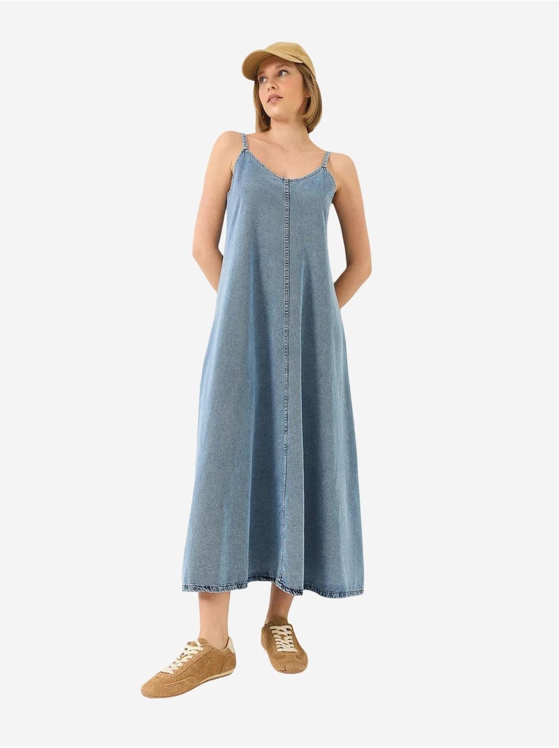 Vestido largo vaquero con tirantes finos lucci Azul claro - Kiabi
