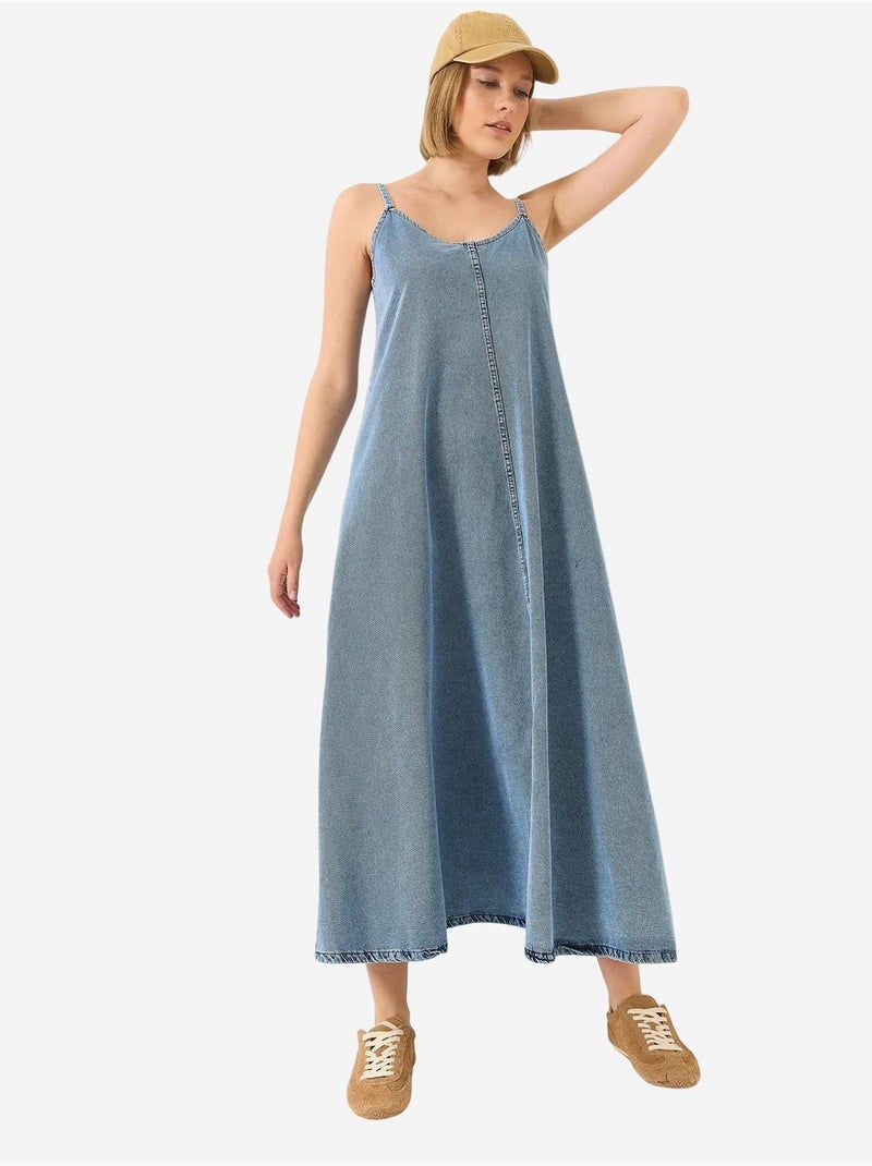 Vestido largo vaquero con tirantes finos lucci Azul claro - Kiabi