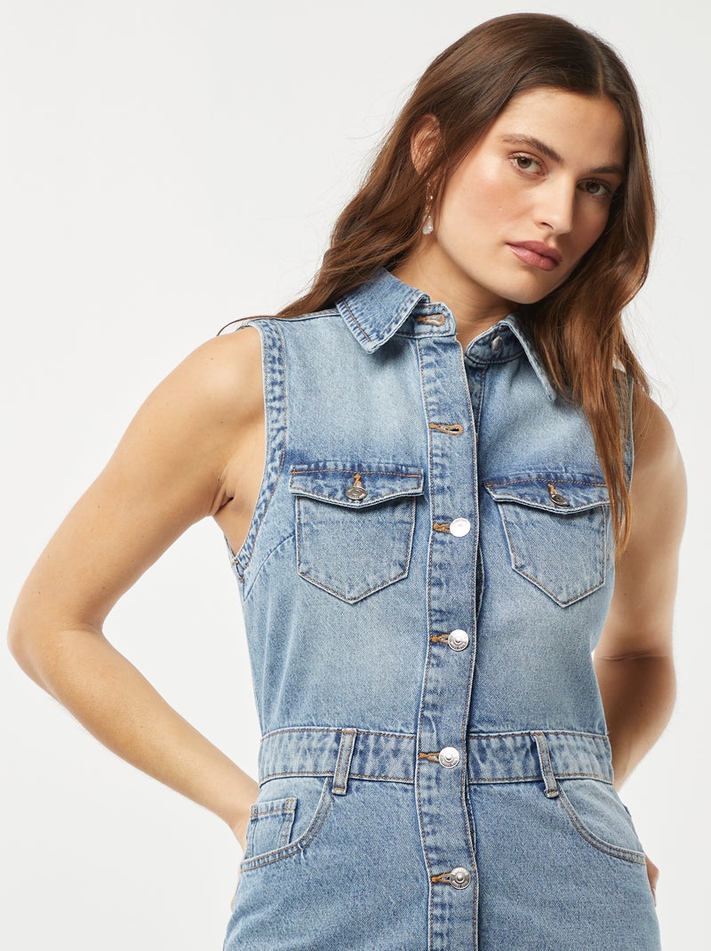 Vestido largo vaquero sin mangas con múltiples bolsillos AZUL - Kiabi