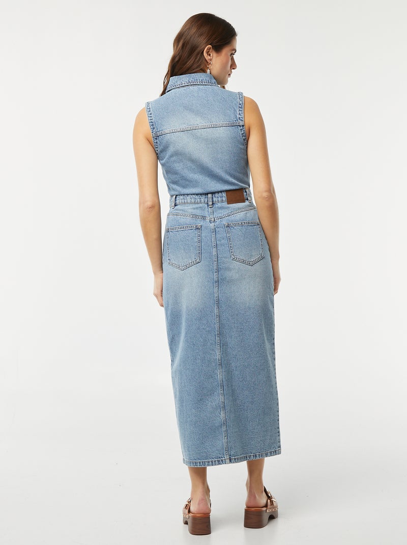Vestido largo vaquero sin mangas con múltiples bolsillos AZUL - Kiabi