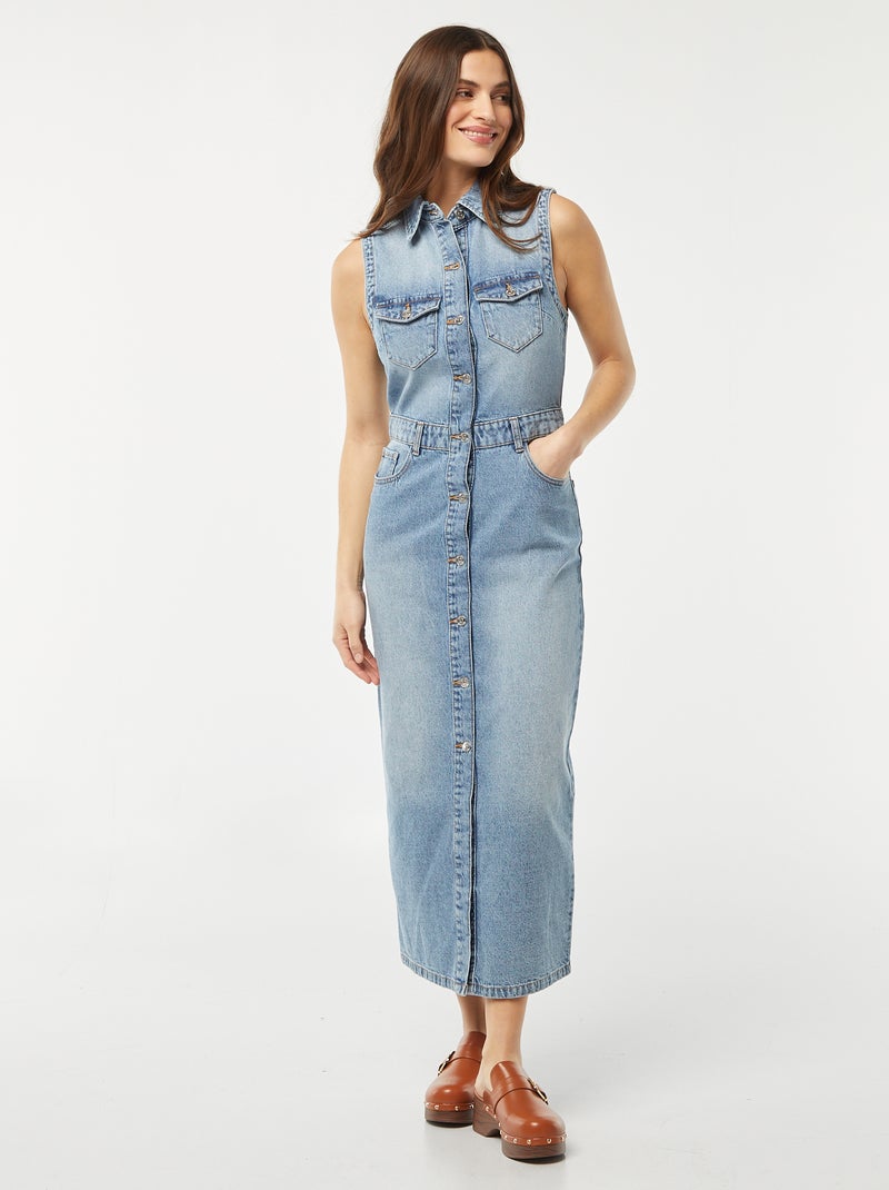 Vestido largo vaquero sin mangas con múltiples bolsillos AZUL - Kiabi