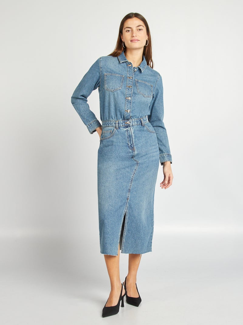 Vestido largo vaquero tipo mono AZUL - Kiabi