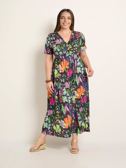 Vestido largo y fluido con mangas cortas y estampado floral. - Afibel - Kiabi