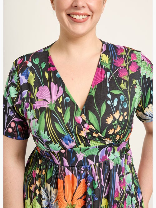 Vestido largo y fluido con mangas cortas y estampado floral. - Afibel - Kiabi