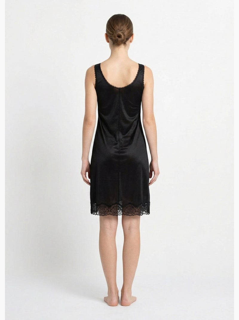 Vestido lencero de satén y encaje antiestático - Afibel Negro - Kiabi