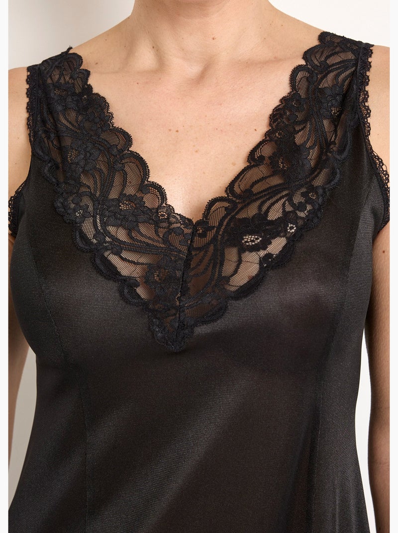 Vestido lencero de satén y encaje antiestático - Afibel Negro - Kiabi