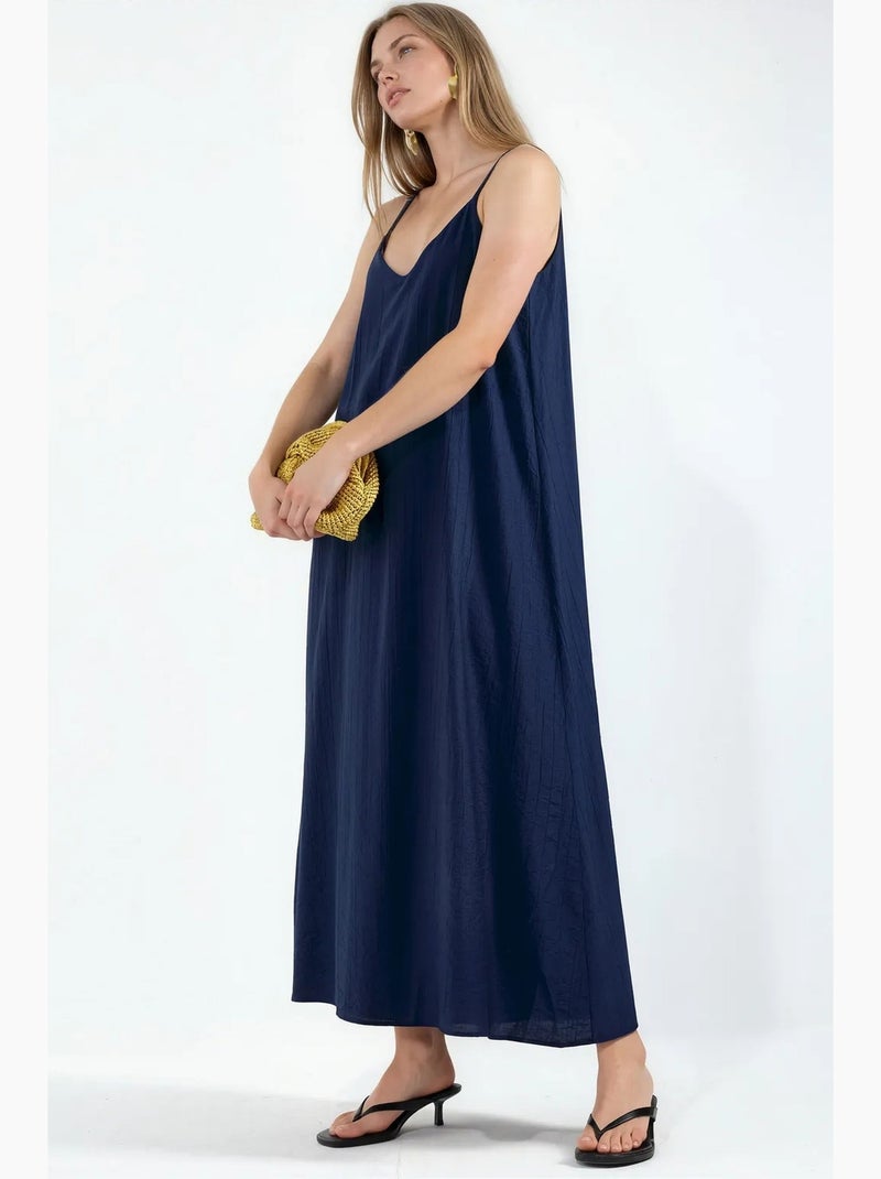 Vestido lencero maxi liso para mujer busem Azul marino - Kiabi