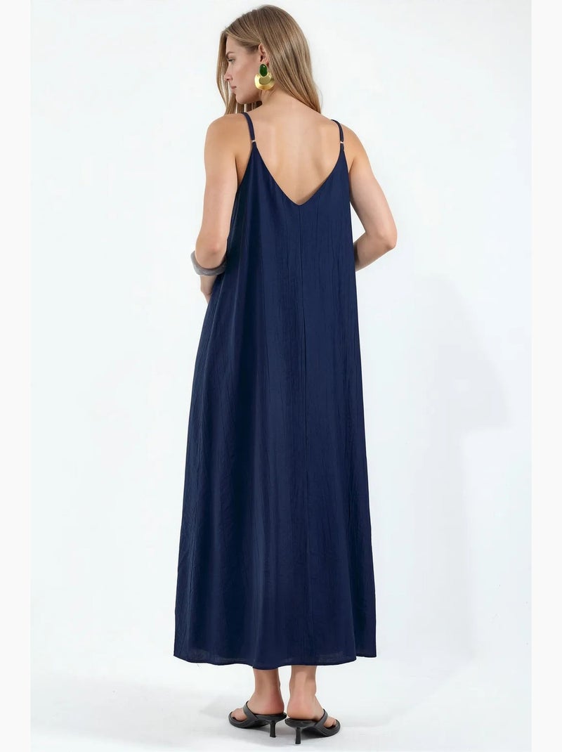 Vestido lencero maxi liso para mujer busem Azul marino - Kiabi