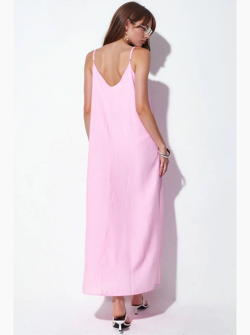 Vestido lencero maxi liso para mujer busem Rosa - Kiabi