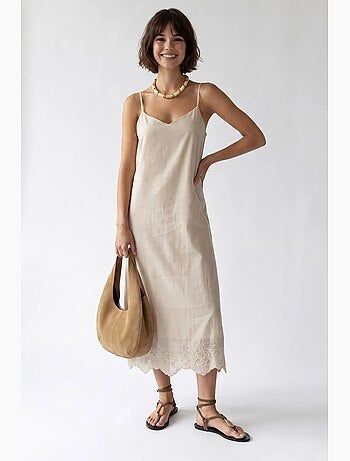 Vestido lencero midi de línea a bordado mixray