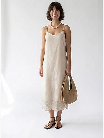 Vestido lencero midi de línea a bordado mixray