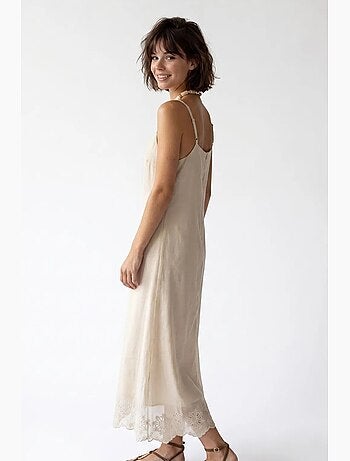 Vestido lencero midi de línea a bordado mixray