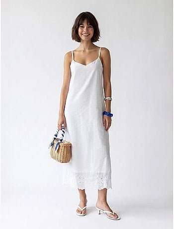 Vestido lencero midi de línea a bordado mixray